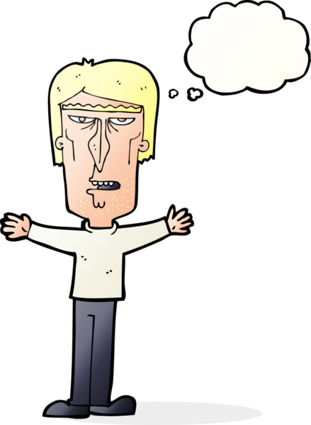 Bir insan tarafından çizilmiş düşünce baloncuğu olan kızgın bir adam.