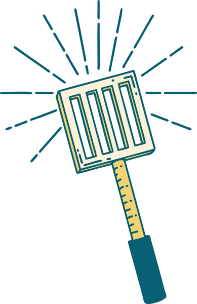 Bir insan tarafından çizilmiş geleneksel dövme stili mutfak spatulasının çizimi