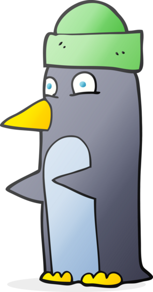 Bir insan tarafından çizilmiş şapkalı penguen çizimi.