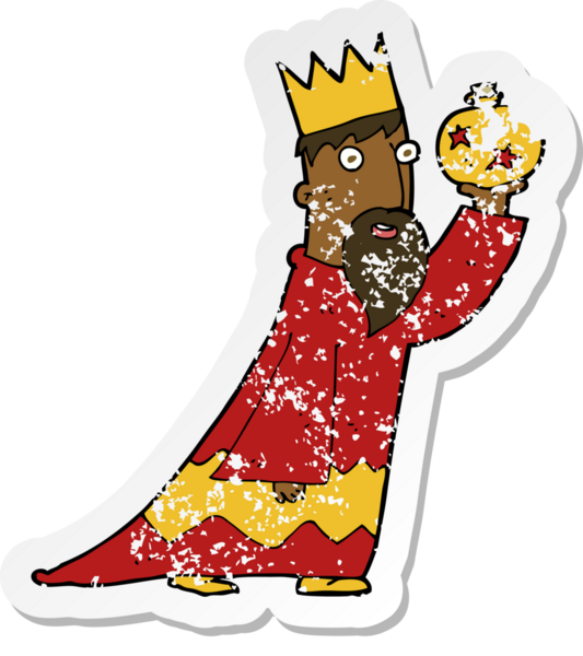 Bir insan tarafından çizilen üç bilge adamdan birinin retro sıkıntılı çıkartması.