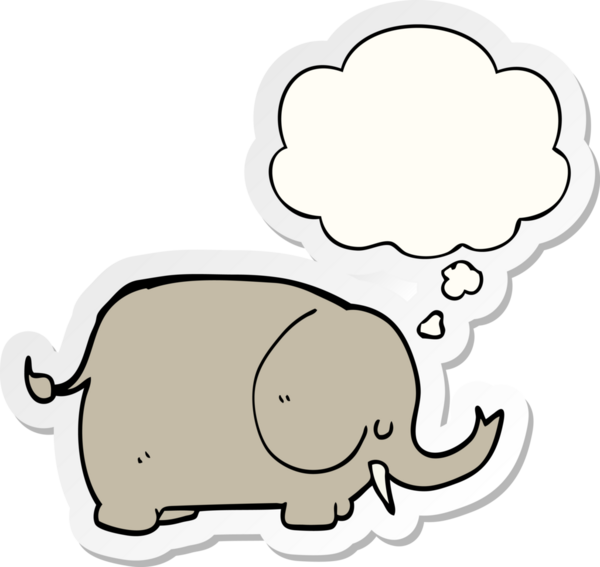 Düşünce baloncuğu insan tarafından çizilmiş bir çıkartma olan çizgi film fili.