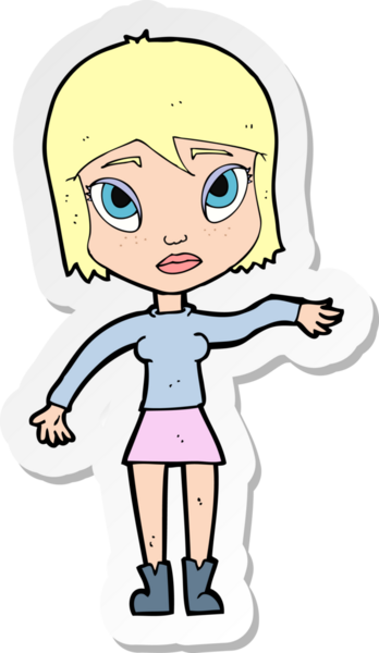 Bir insan tarafından çizilmiş el sallayan bir karikatür kadının çıkartması.