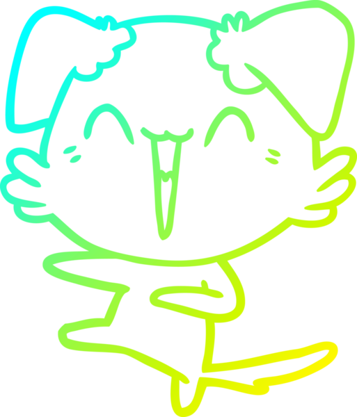 Bir insan tarafından çizilmiş mutlu, dans eden bir köpek çizgi filmi.