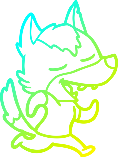 Bir insan tarafından çizilen soğuk çizgi çizgi film koşu kurdunun gülüşü.