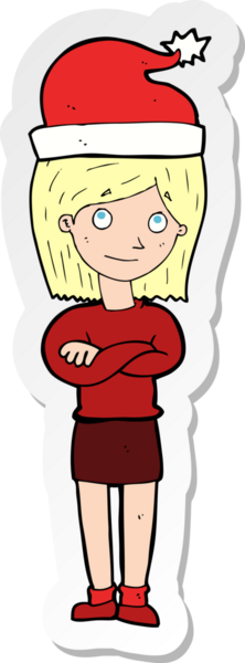 Bir insan tarafından çizilmiş Noel 'e hazır bir karikatür kadının çıkartması.