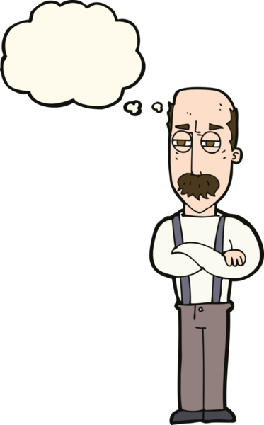 Bir insan tarafından çizilen düşünce baloncuğuyla yaşlı bir adamı sinirlendiren çizgi film.