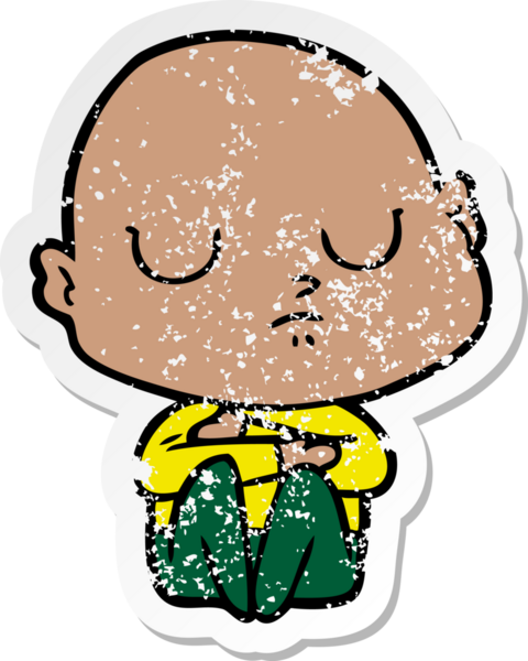 Bir insan tarafından çizilmiş kel bir adamın sıkıntılı çıkartması.