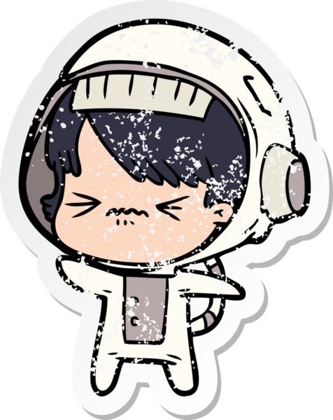 Bir insan tarafından çizilmiş kızgın bir uzay kızının sıkıntılı çıkartması.