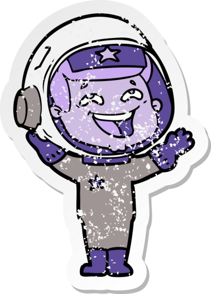 Bir insan tarafından çizilmiş gülen astronot çizgi filminin sıkıntılı çıkartması.