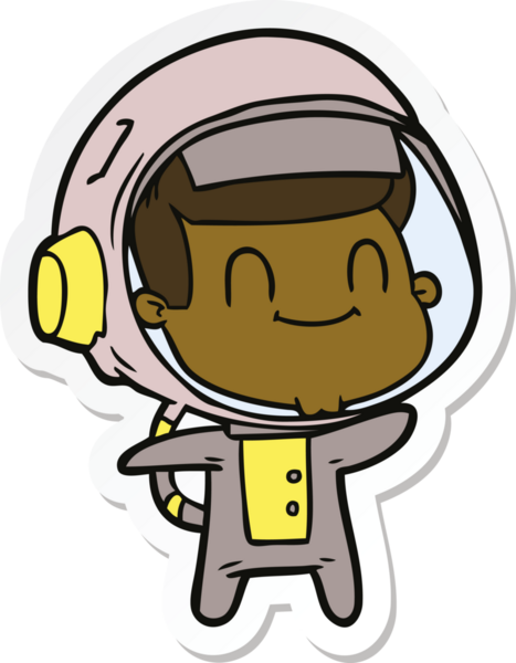 Bir insan tarafından çizilmiş mutlu bir astronotun çıkartması.