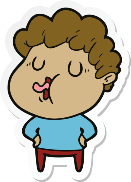 Bir insan tarafından çizilmiş şarkı söyleyen bir çizgi film karakterinin çıkartması.