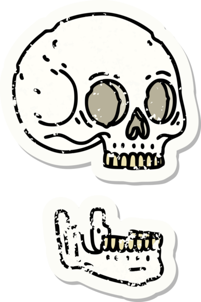 Bir insan tarafından çizilmiş geleneksel bir kafatası stili dövmesi var.