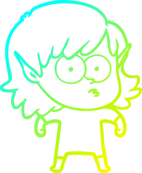 Soğuk gradyan çizgi çizimi bir insan tarafından çizilmiş bir elf kızı