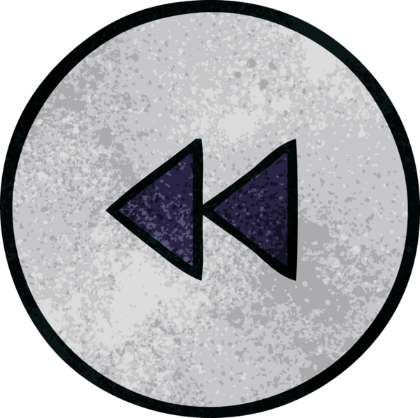 Bir insan tarafından çizilmiş geri sarma düğmesinin retro grunge desen çizgi filmi