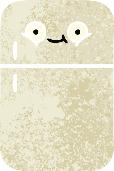 Bir insan tarafından çizilmiş buzdolabının retro çizim tarzı karikatürü.