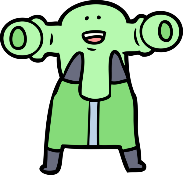 Bir insan tarafından çizilmiş dostane bir uzaylı çizgi filmi.