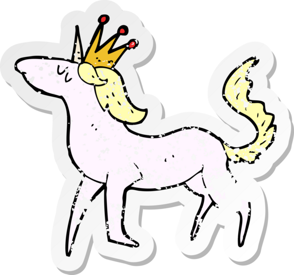 Bir insan tarafından çizilmiş bir tek boynuzlu atın gerilimli çıkartması.