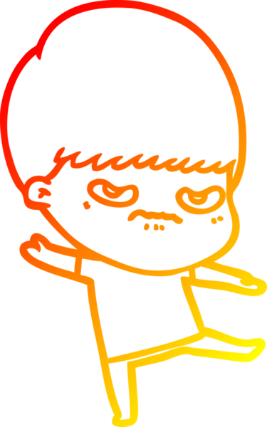 Bir insan tarafından çizilmiş kızgın çizgi film çocuğunun sıcak çizgi çizimi.