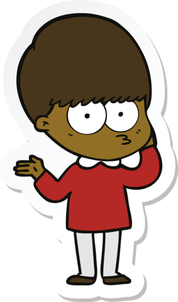 Bir insan tarafından çizilmiş meraklı bir çizgi film çocuğunun çıkartması.