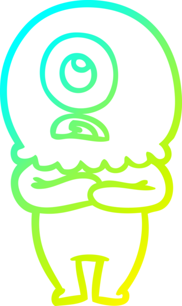 Bir insan tarafından çizilmiş soğuk gradyan çizgi çizimi Kiklops uzaylı uzay adamı