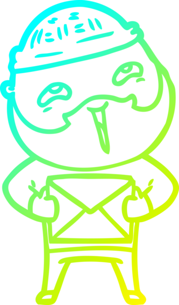 Bir insan tarafından çizilmiş, mutlu, sakallı, çizgi film karakteri.