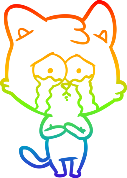 Gökkuşağı gradyan çizgi çizimi bir insan tarafından çizilmiş ağlayan bir kedi