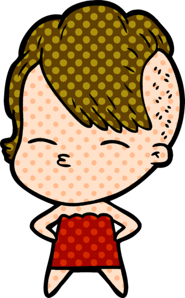 Bir insan tarafından çizilmiş, kıs kıs bakan kız.