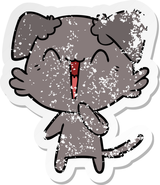 Bir insan tarafından çizilmiş, gülen küçük bir köpek çizgi filminin sıkıntılı çıkartması.