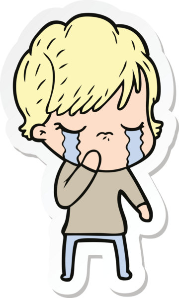 Bir insan tarafından çizilmiş, ağlayan bir karikatür kadının çıkartması.