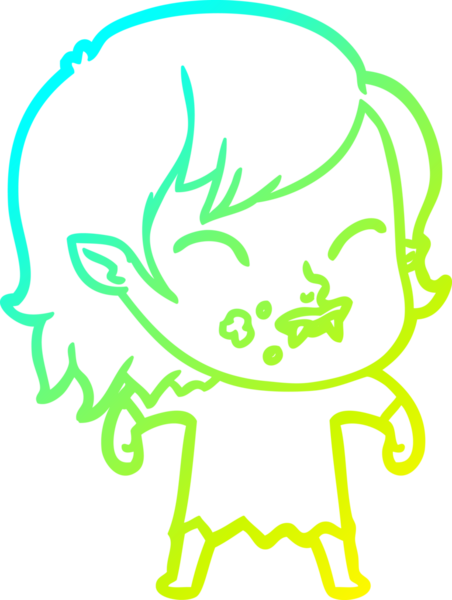 Bir insan tarafından çizilmiş yanağında kan olan vampir bir kızın çizdiği soğuk çizgi.