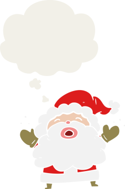 Çizgi film Noel Baba bir insan tarafından çizilmiş düşünce balonuyla bağırıyor.