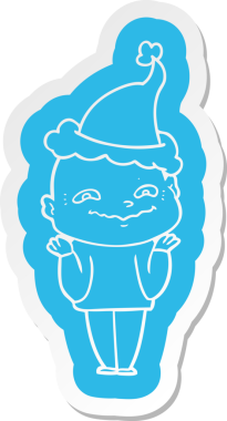 Bir insan tarafından çizilmiş garip bir Noel Baba şapkası giyen ürpertici bir adamın çizgi film çıkartması.