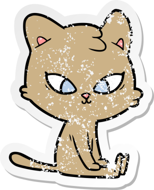 Bir insan tarafından çizilmiş şirin bir çizgi film kedisinin sıkıntılı çıkartması.