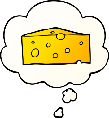 Düşünce baloncuklu çizgi film peyniri bir insan tarafından çizilmiş.
