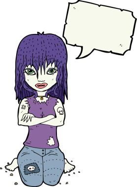 Bir insan tarafından çizilmiş konuşma balonu olan vampir kız.