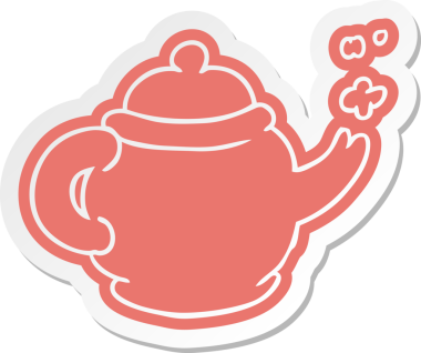 Bir insan tarafından çizilmiş mavi çay demliğinin karikatür etiketi.