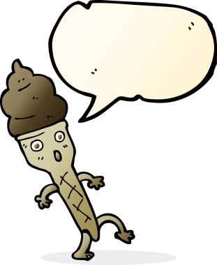 Bir insan tarafından çizilmiş konuşma balonlu çizgi film dondurması.