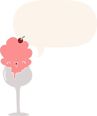 Tatlı karikatür dondurma çöl konuşma balonu ile retro tarzı bir insan tarafından çizilmiş