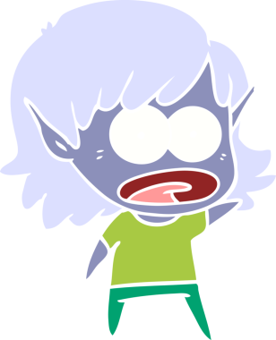 Düz renkli çizgi film bir insan tarafından çizilmiş elf kızı şok etti.