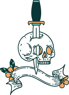 Bir insan tarafından çizilmiş geleneksel bir kafatası dövmesi.