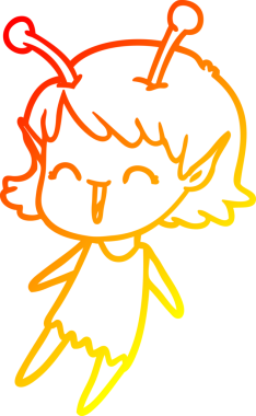 Bir insan tarafından çizilen gülen uzaylı bir kızın sıcak çizgi çizimi.