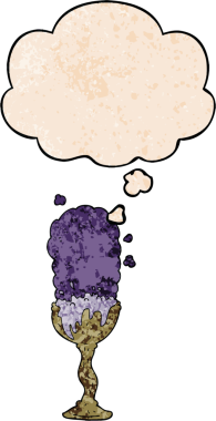 bir insan tarafından çizilmiş grunge desen biçiminde düşünce baloncuğu olan karikatür iksiri kadehi