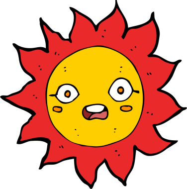 Bir insan tarafından çizilmiş çizgi film güneşi.