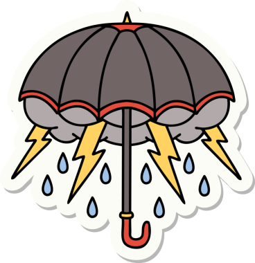 Bir insan tarafından çizilmiş geleneksel bir şemsiye stili dövme çıkartması.