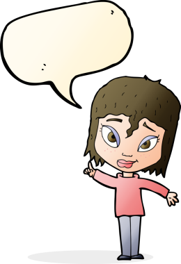 Bir insan tarafından çizilmiş konuşma baloncuğu fikri olan bir karikatür kadın.