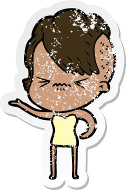 Bir insan tarafından çizilmiş sinirli bir hippi kızın sıkıntılı çıkartması.