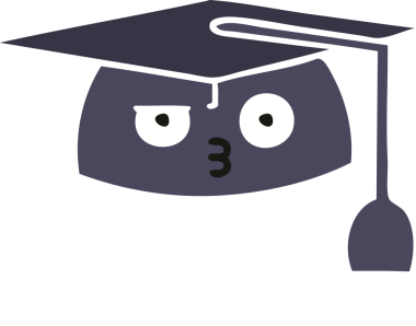 Bir insanın çizdiği mezuniyet şapkasının düz renkli retro karikatürü.