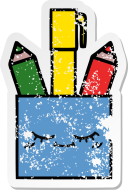 Bir insan tarafından çizilmiş sevimli bir kalem tenceresinin sıkıntılı çıkartması.