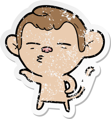 Bir insan tarafından çizilmiş şüpheli bir maymunun sıkıntılı çıkartması.