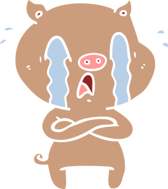 Ağlayan domuz düz renkli çizgi film bir insan tarafından çizildi.